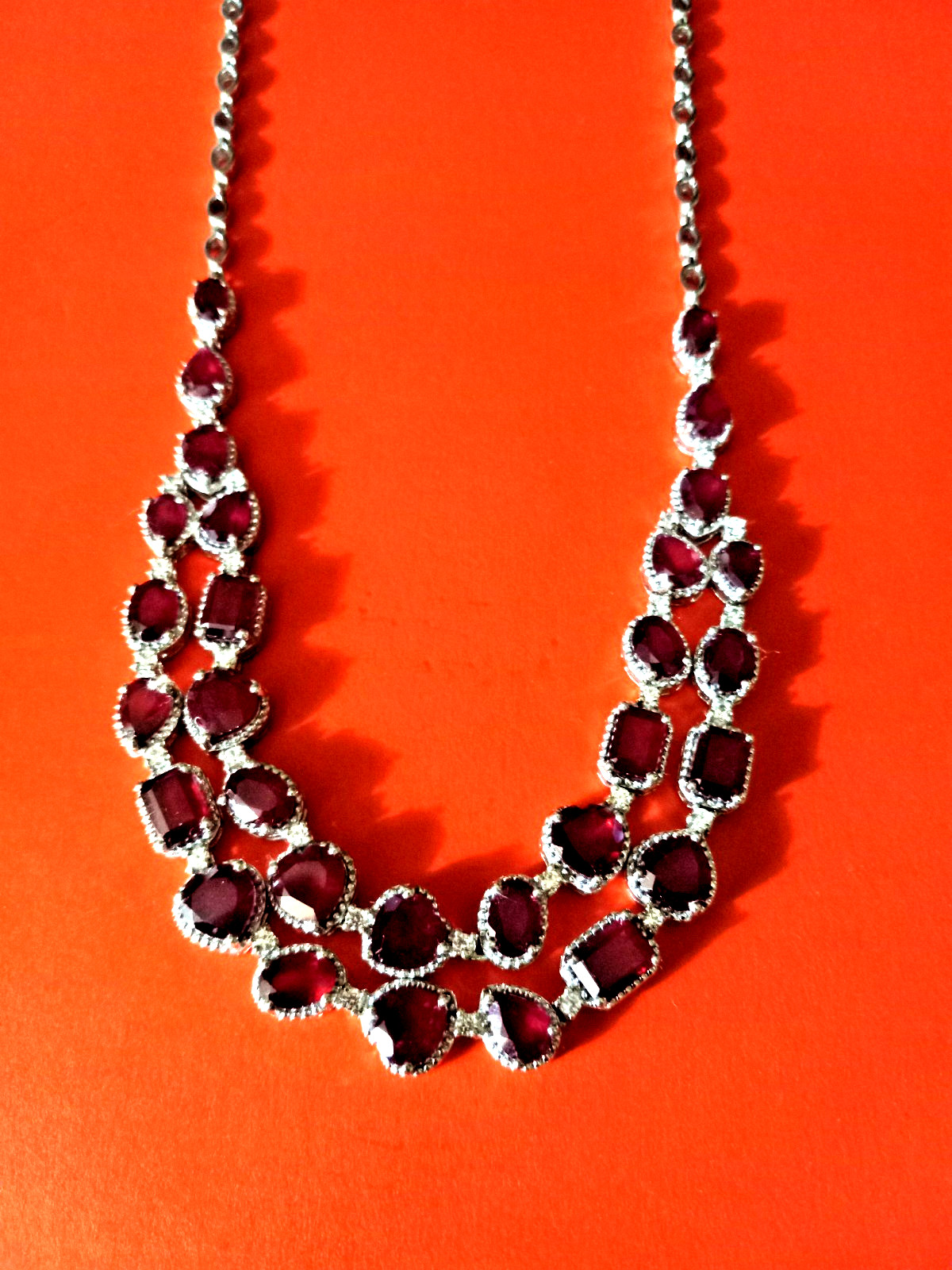 38.06 cts Niassa Ruby Cambodian Zircon Platinum / Silver Drape Necklace(18 in)