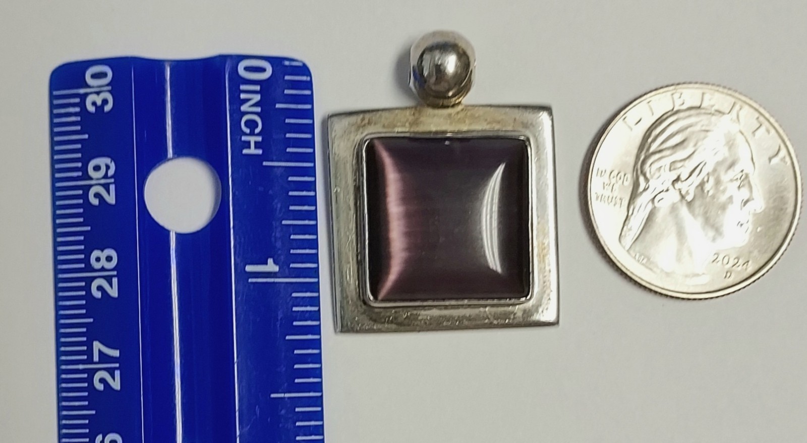 Vintage ATI Mexico Sterling Silver Pendant 925 Purple Stone Cabochon Cats Eye