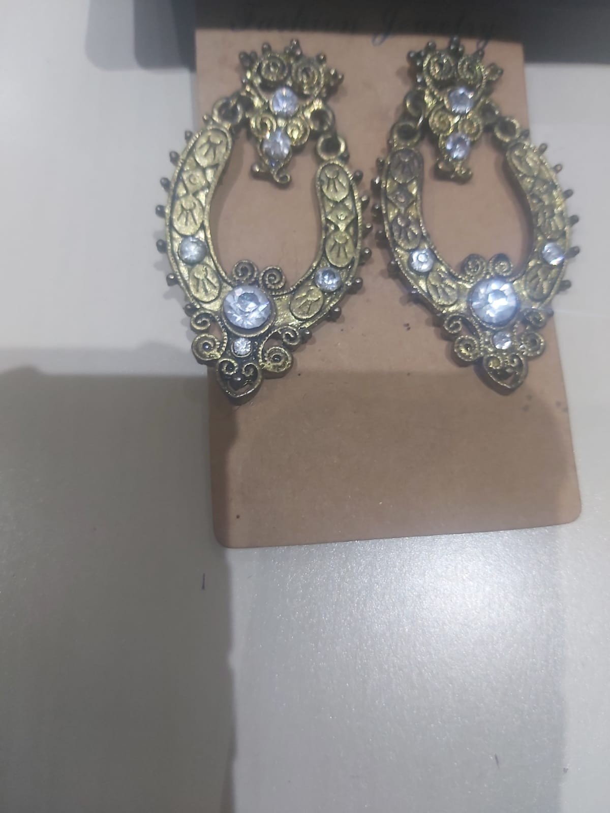 antique gold tone crystal rhinestone drop dangle earring victorian style