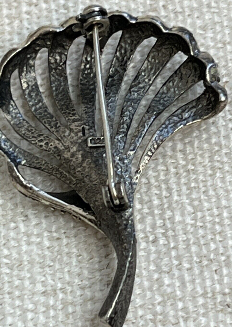 Floral 925 Sterling Silver & Clear Rhinestones Brooch Pin With Single Pearl