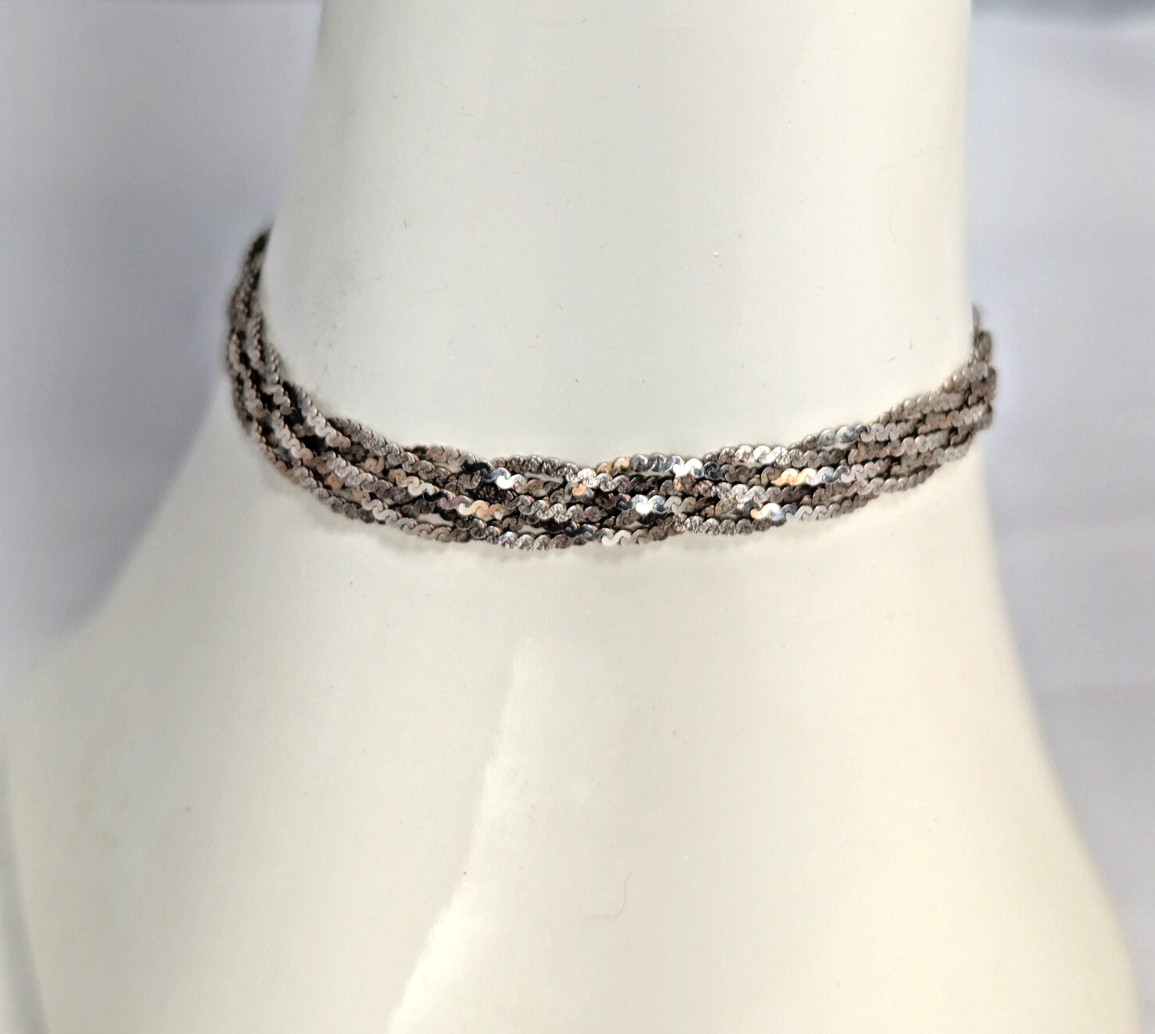 Five Strand Sterling Silver Chain Braided Bracelet MC47 MEX 925 Vintage 7″