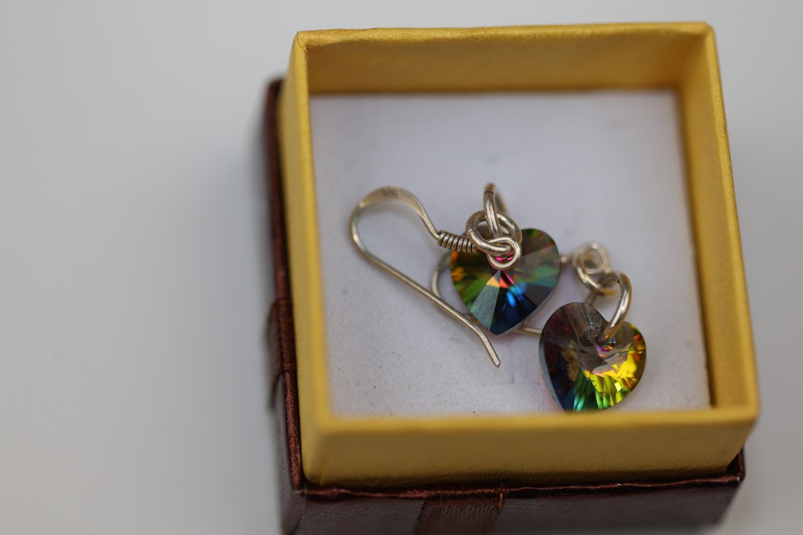 Rainbow Heart Shaped Gemstone Dangle Earrings Sterling Silver