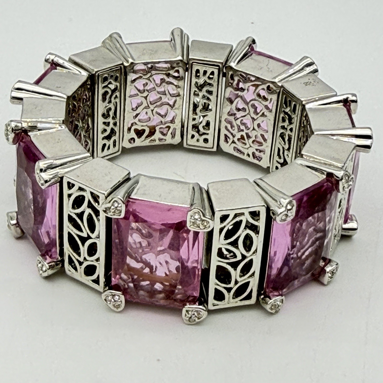 Vtg Crystal Bracelet Pink Glass Statement Heavy Chunky Unsigned Designer