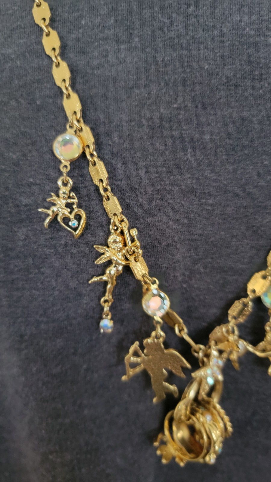 vintage Kirk Folly cupid secrets angels rings necklace 16″ long