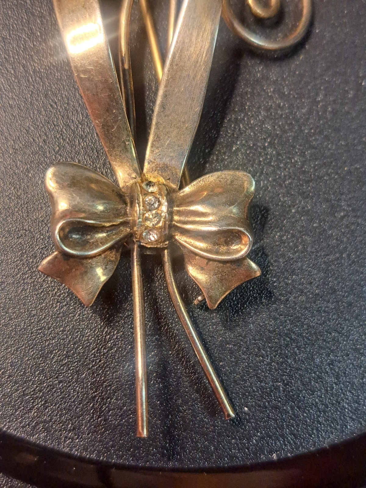 1950s 925 Sterling Silver Vermeil Blue Rhinestone Faux Pearl Brooch 3.5” 17gr