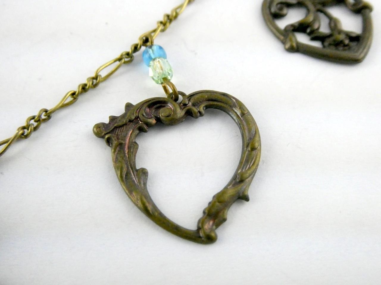 Vintage Glass Works Studio Glass and Brass Charms Multi Color Necklace 20g 26 In