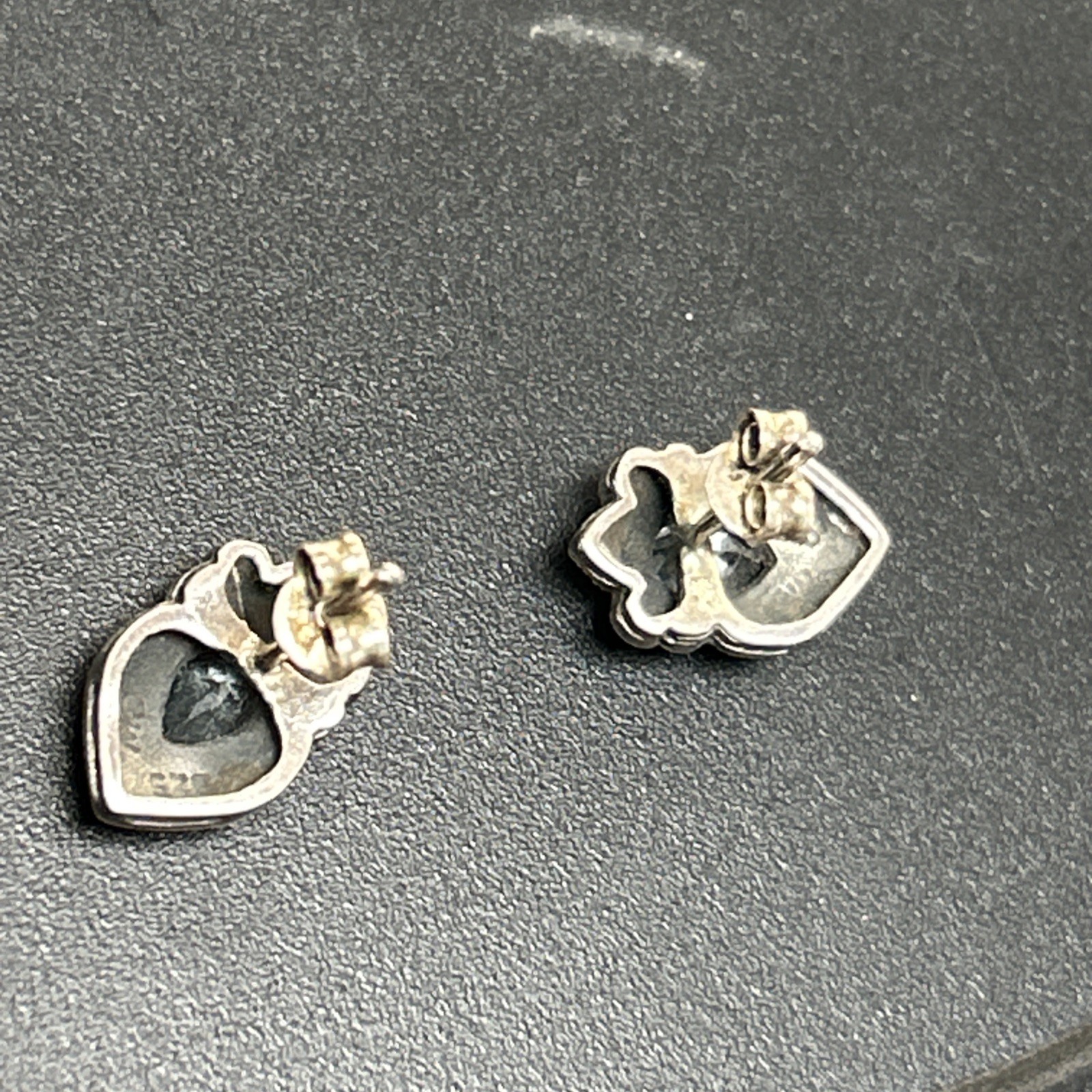 VTG CW Sterling Silver Marcasite Blue Topaz Stud Earrings 1/2” 3g