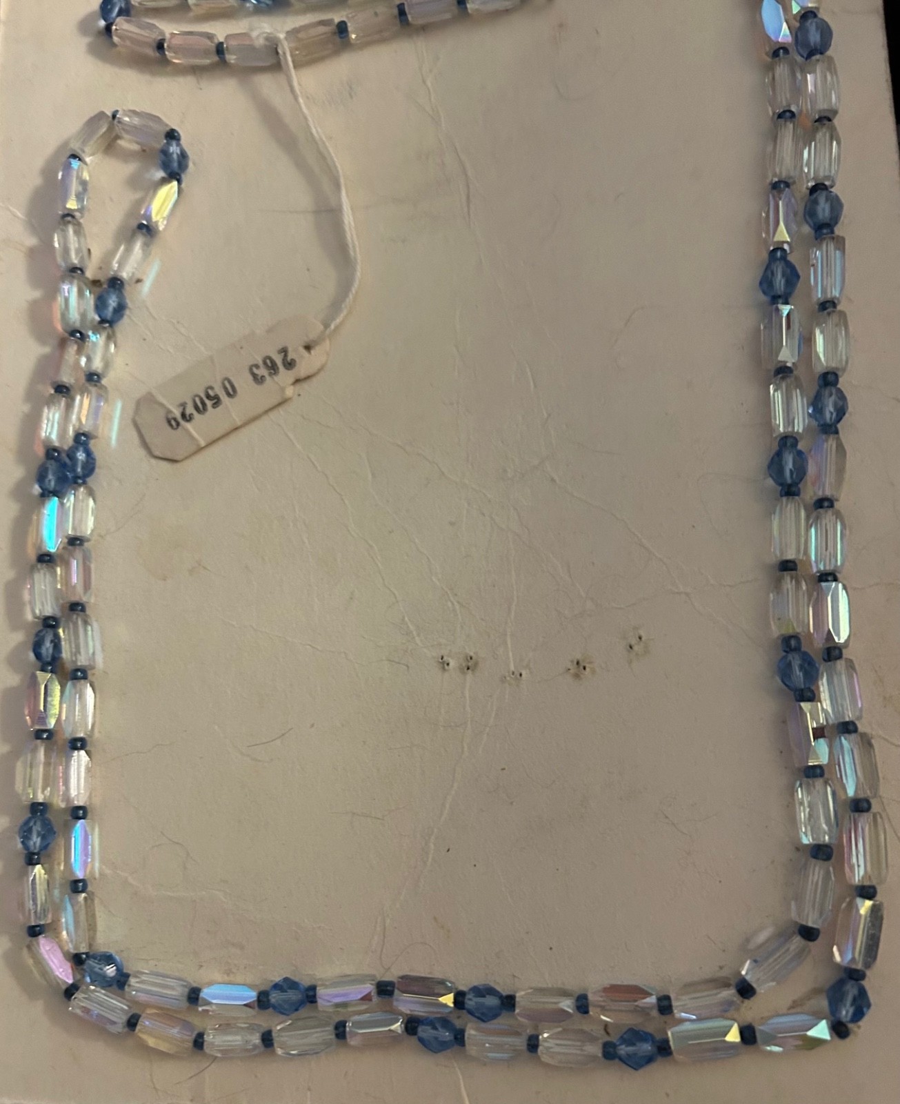 Antique Czech Art Deco Necklace Tubular Crystal Beads W/Cobalt ~ Org PKG NOS