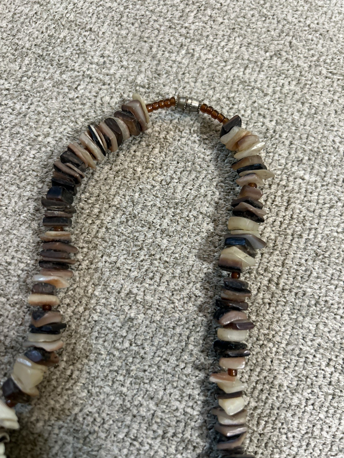 Vintage Shark Tooth Shell Wood Necklace Barrel Clasp 17-18” Surf Beach
