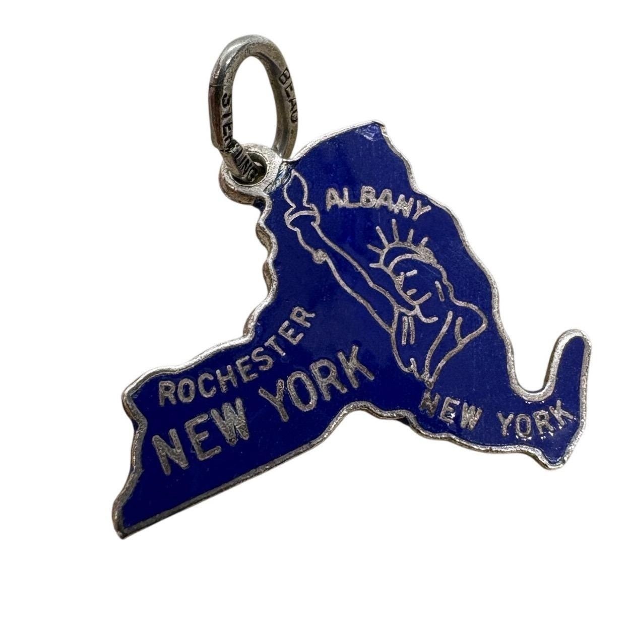 Beau Sterling Silver Vintage New York State Blue Enamel Souvenir Charm 1.52g