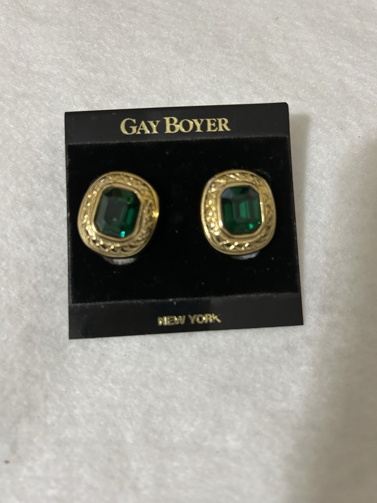 Vintage GAY BOYER New York Faux Emerald Earrings