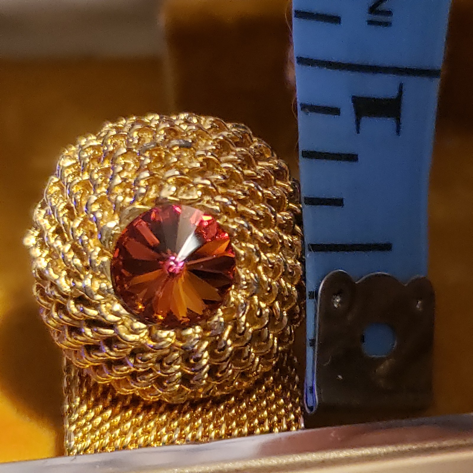 Vintage Cufflinks Tie Tack Set Hadley Gold Tone Mesh Wrap Red Rivoli Mid Century