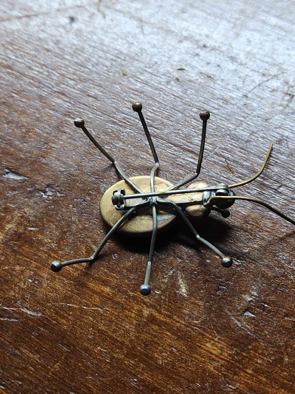 Wonderful Antique Bug Pin With Blue Glass Body And Tiny Purple and Red Head/Eyes