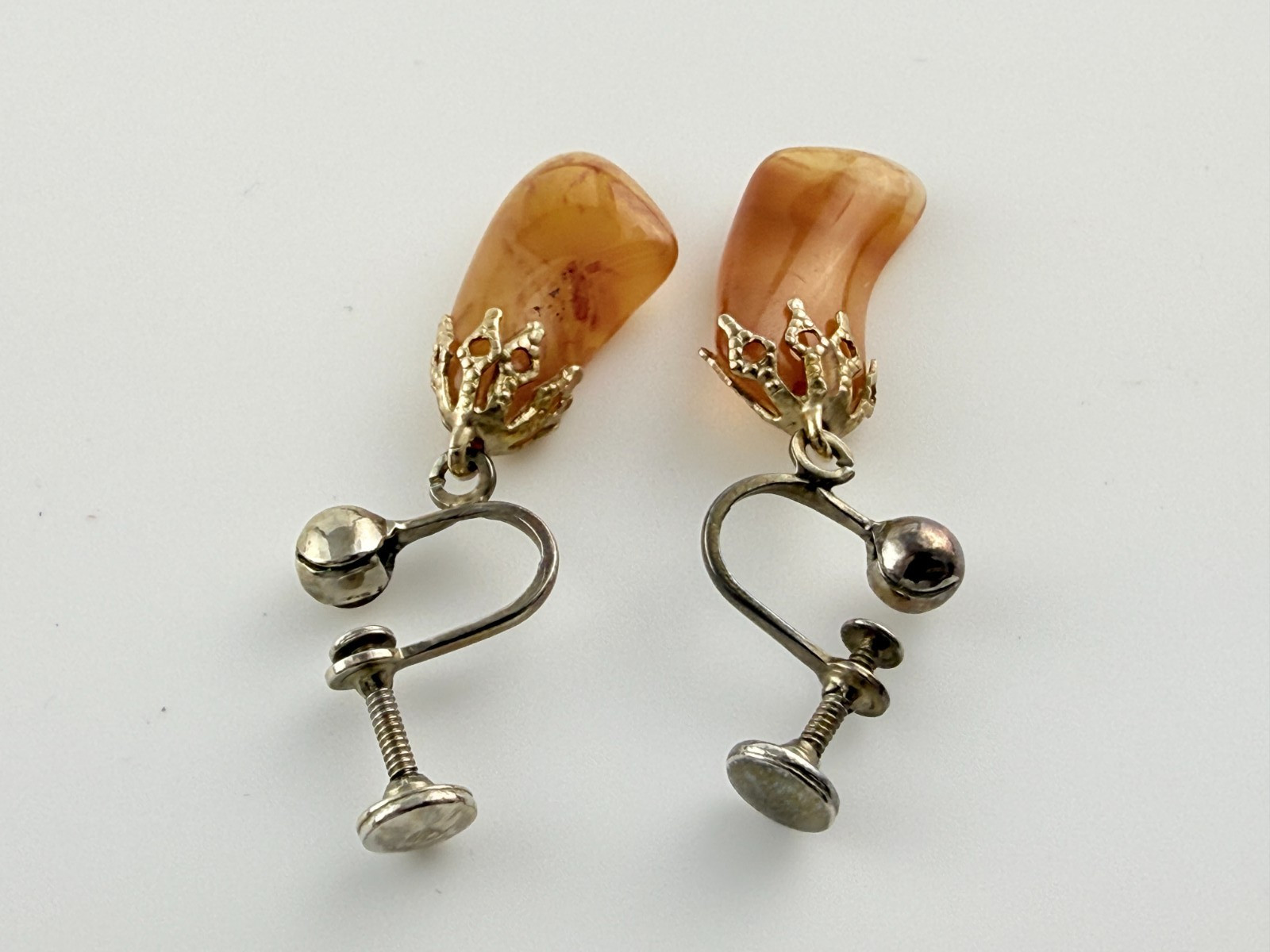Vintage Costume Orange Banded Agate Screwback Earrings Screw Backs 1.25 Inches