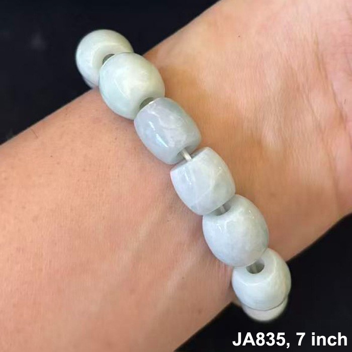 Natural Burmese Jade Jadeite Beads Bracelet Elastic, Width 12 mm