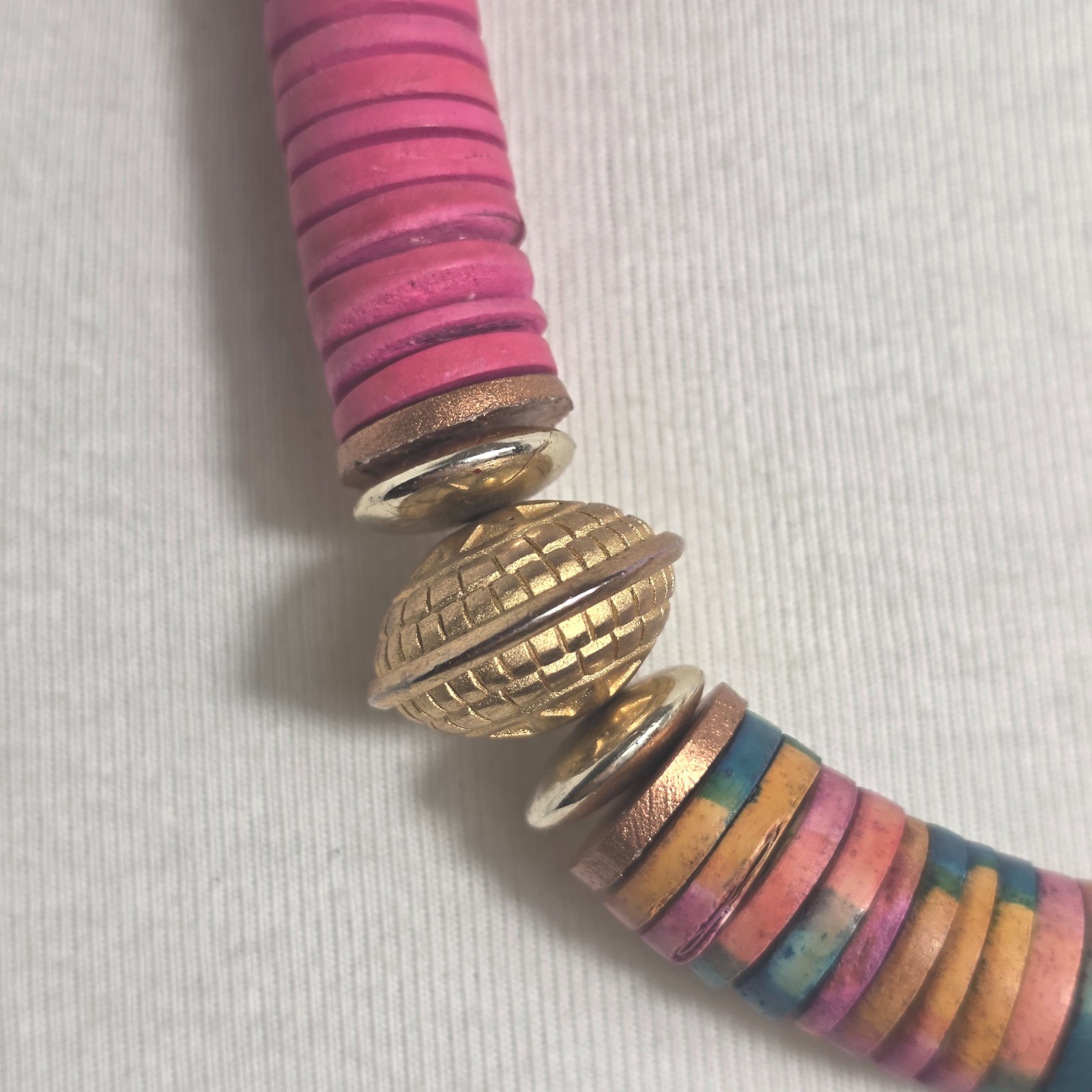 Bohemian-Style Statement Necklace Bright Pink & Colorful Multicolor Heishi Beads