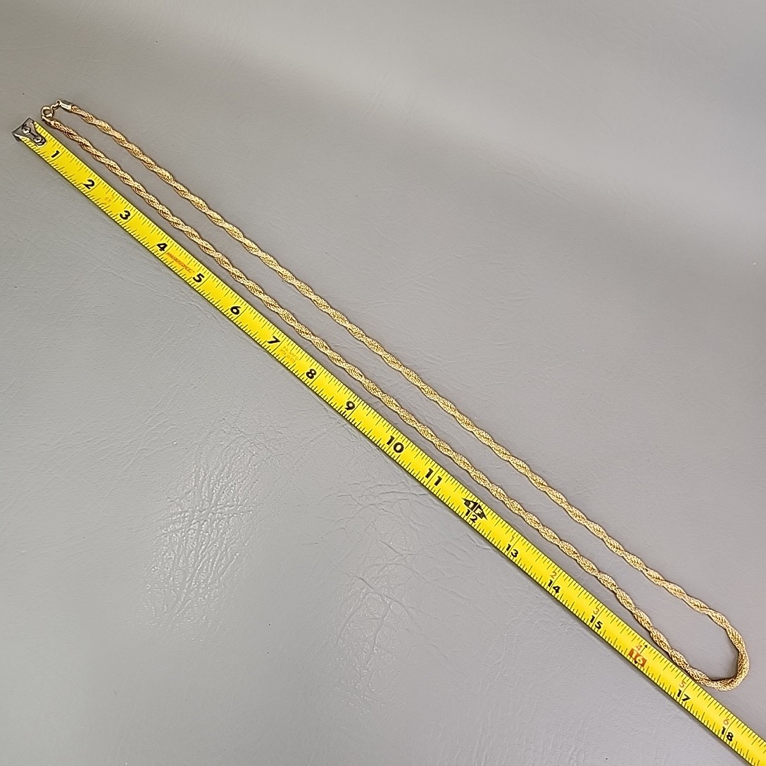 Vintage Mesh Tube Chain Necklace Twist Gold Tone 37″