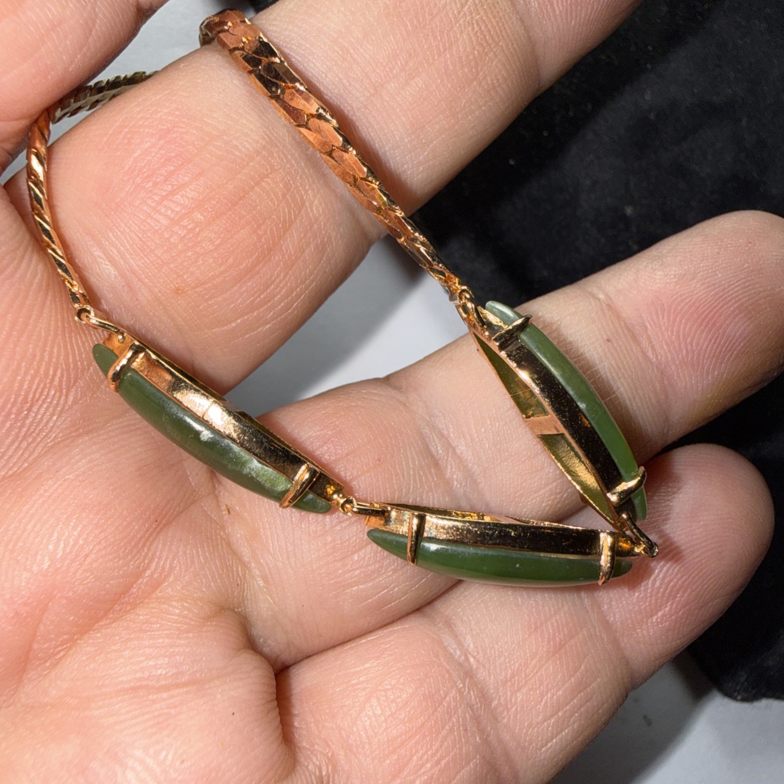 Bracelet Jade Gold Filled Vintage Unused Old Stock Unmarked Big Cabochons 7.25”