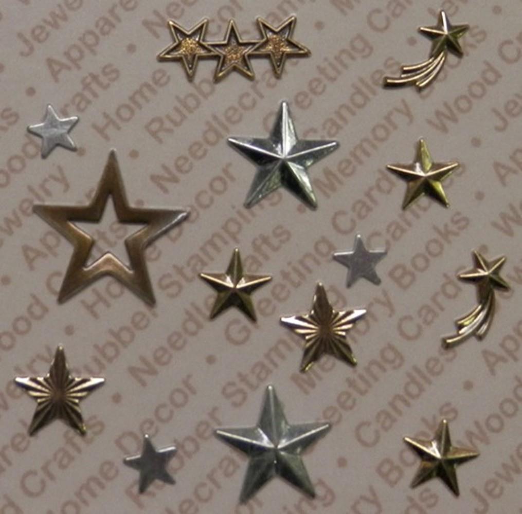 92432 Gold/Silver/brass Pltd.Assorted Star Findings / Blister Card x 4