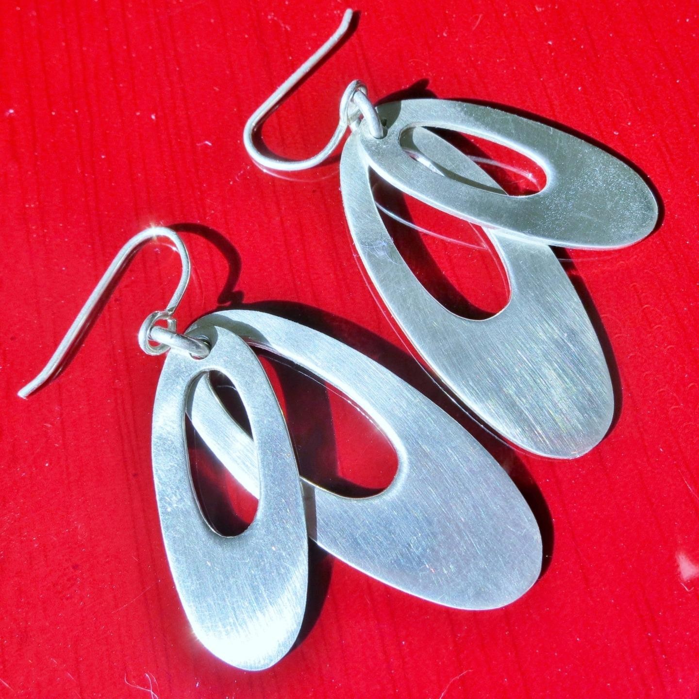 Dominique Dinouart 925 sterling silver earrings 2.0″ dangle layered drop 12.78gr