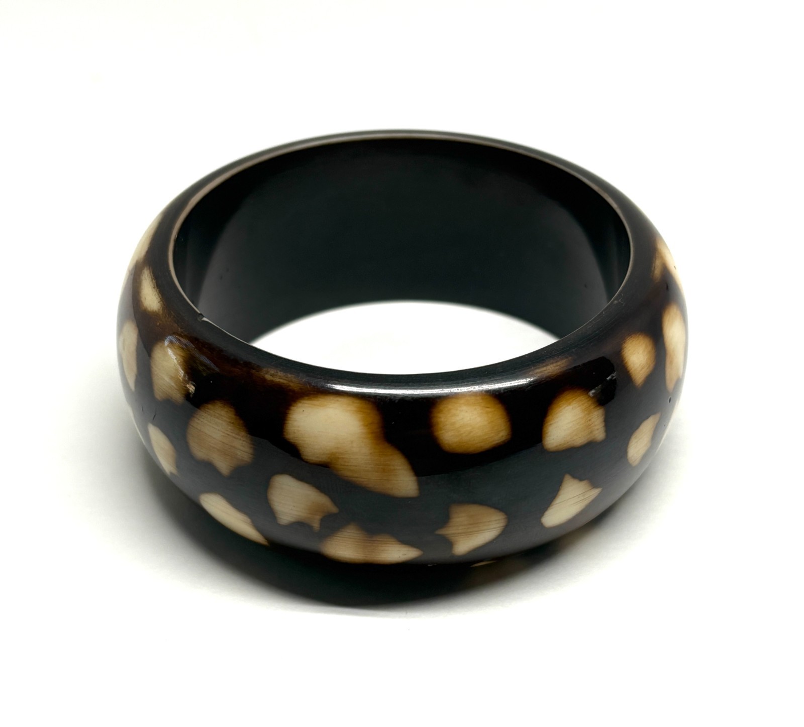 Vintage Chunky Animal Giraffe Print Brown White Acrylic Wide Bangle Bracelet