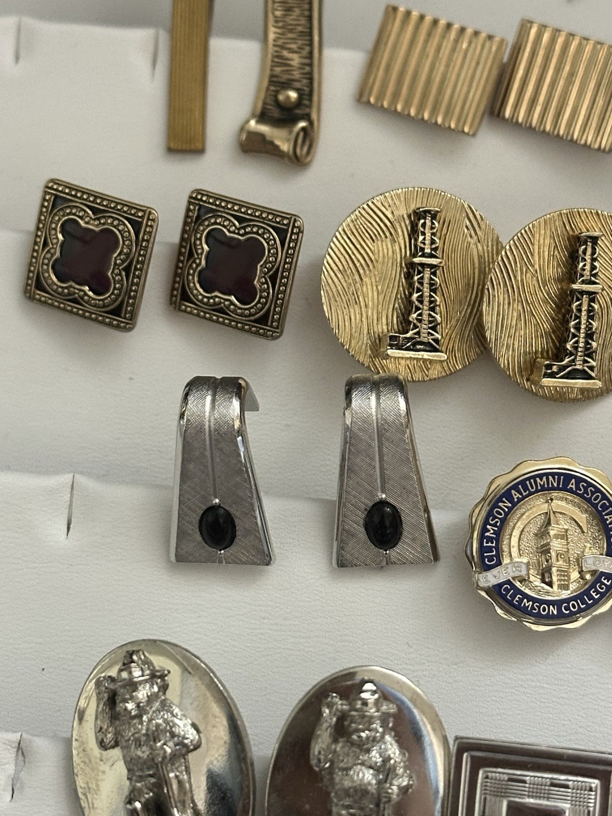 Vintage Lot Gold Silver Tone Glass Gemstones Cuff links Tie Clip Tie Tack 22pc