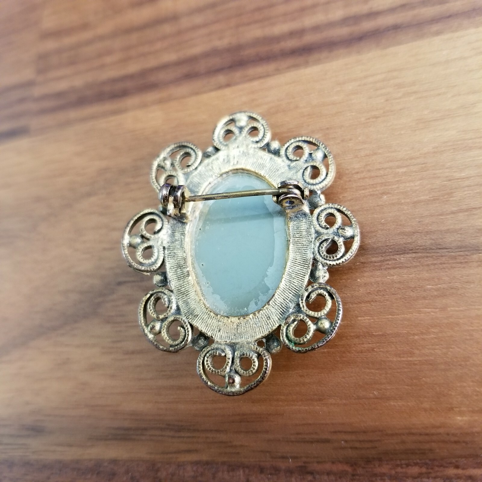 Vintage Victorian Blue Lady Cameo Brooch Pin 1.53″