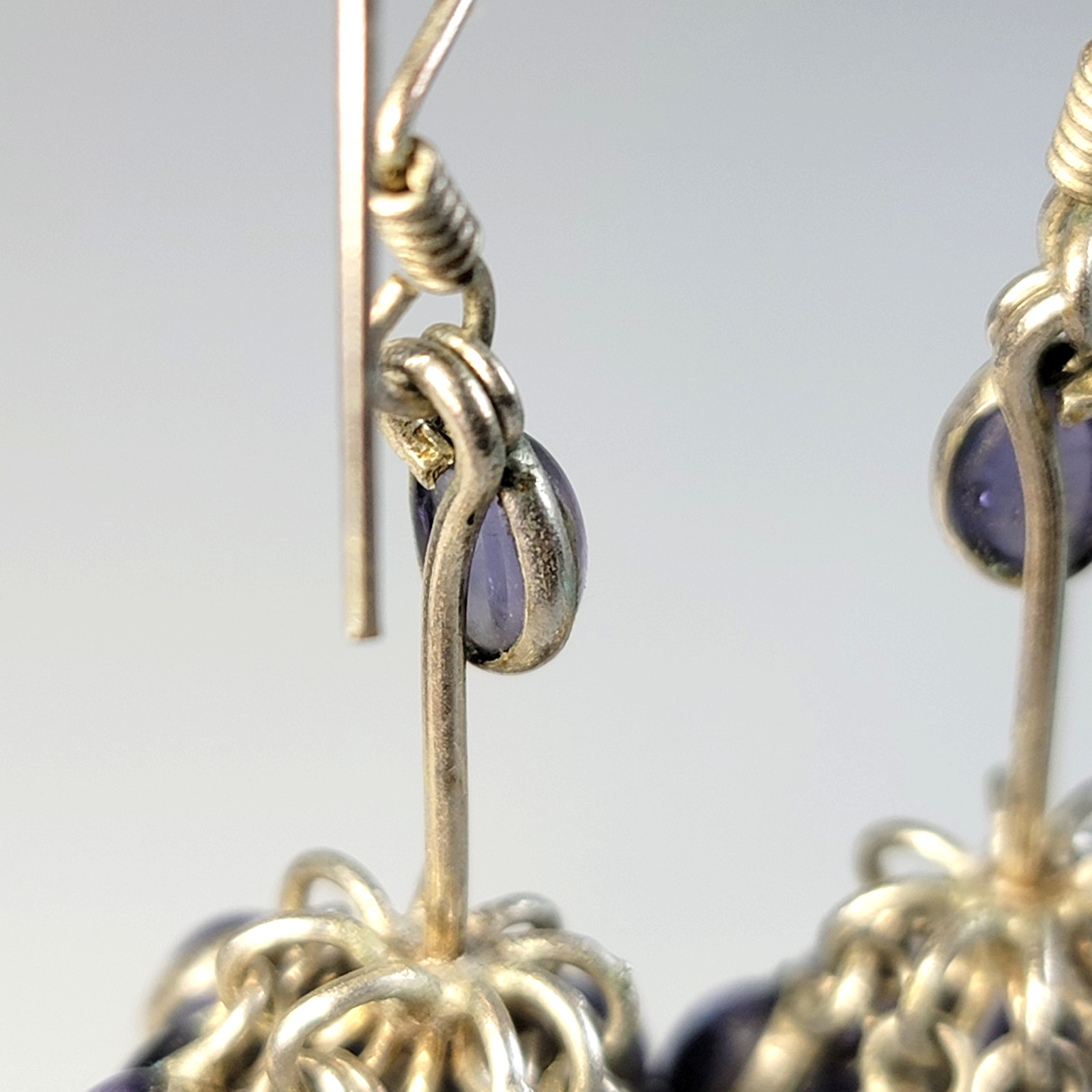 VTG Sterling Silver Cha-Cha Cluster Earrings Iolite Blue Glass Chandelier 925