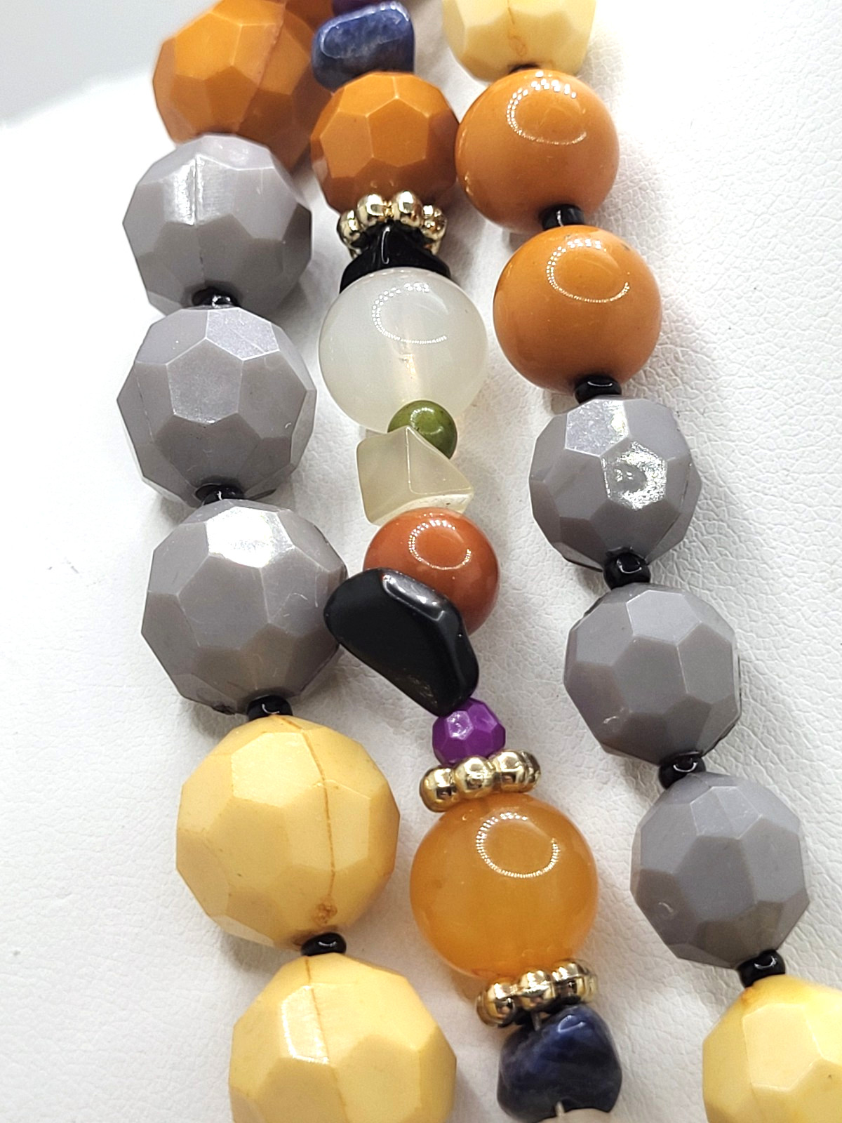 NENA Statement Natural & Acrylic Stone Choker Layered Faceted Beads & Pendant