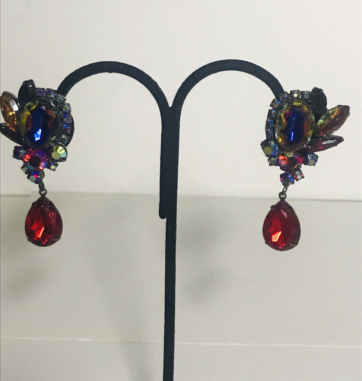 Vintage Juliana DeLizza And Elster Dangle Watermelon Red Rhinestone Earrings