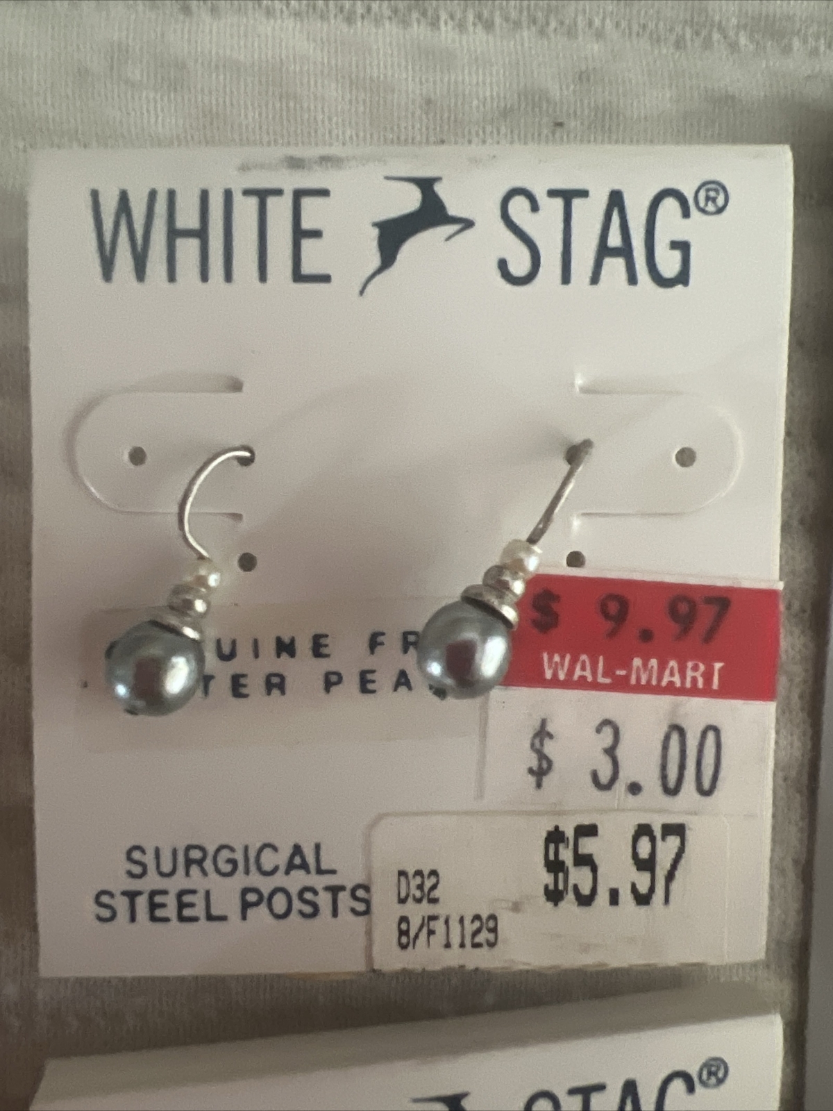 Vintage 90s White stag Earring Lot Wal-mart Pearl Crystal Glass Lot Of 5 ..