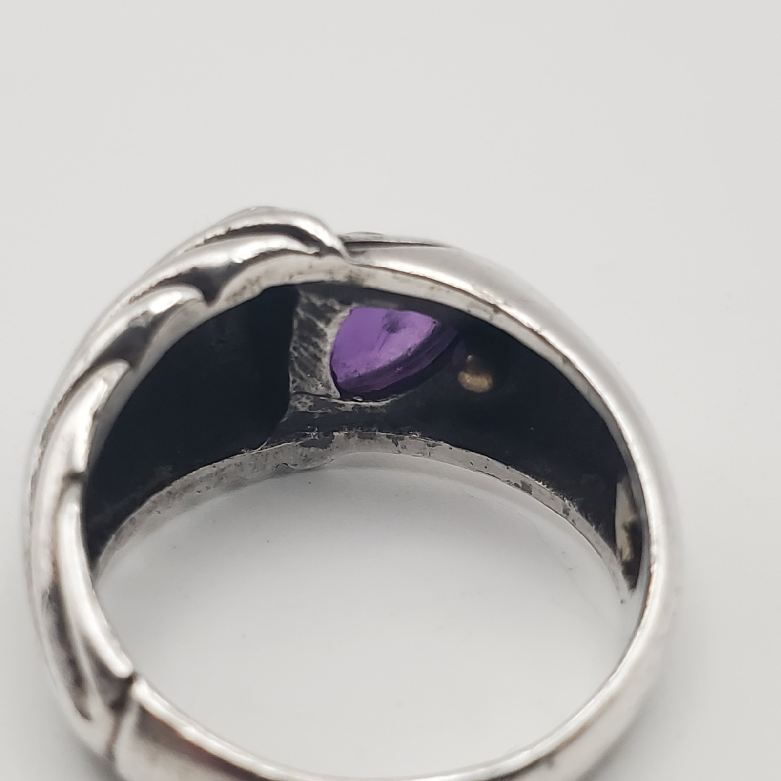 Vintage Sterling Silver & 18K Gold Purple Amethyst Statement Size 6.5