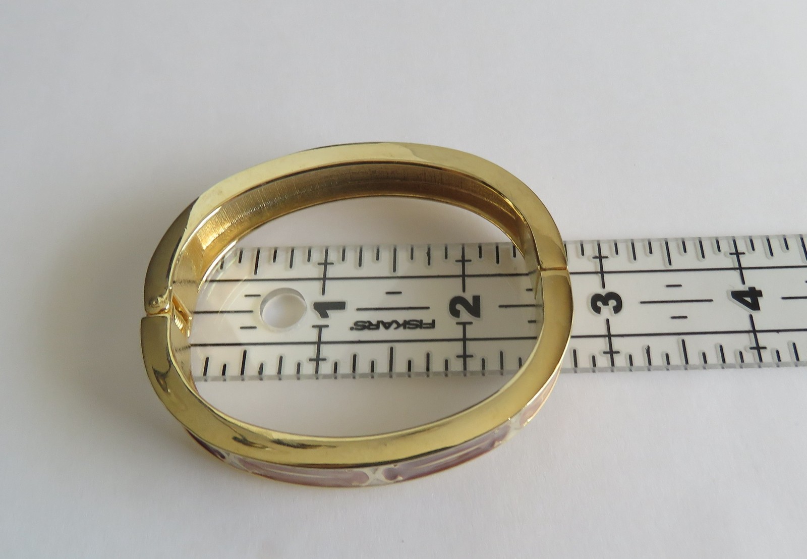 Bracelet Hinged Cuff Gold Tone with Brown Tan Cream Enamel Retro