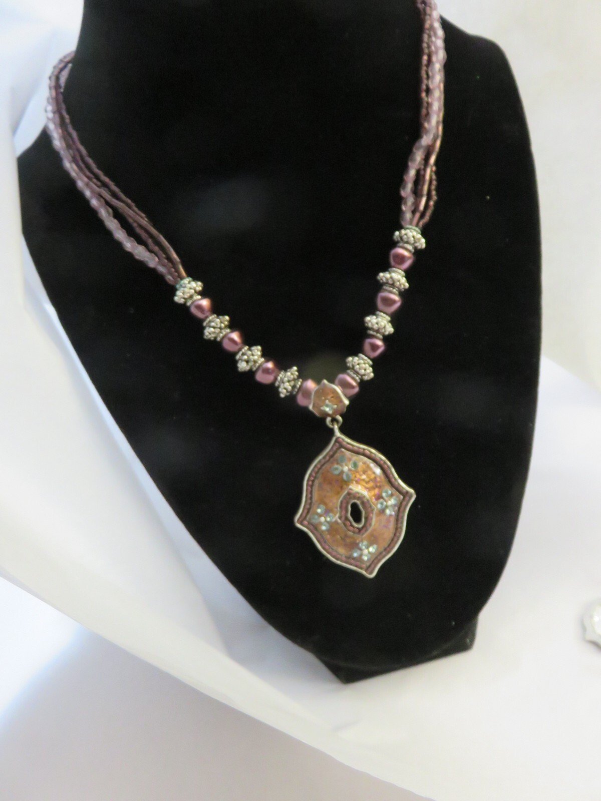 Avon NR Vintage Violet Pendant Necklace and earrings with blue crystals