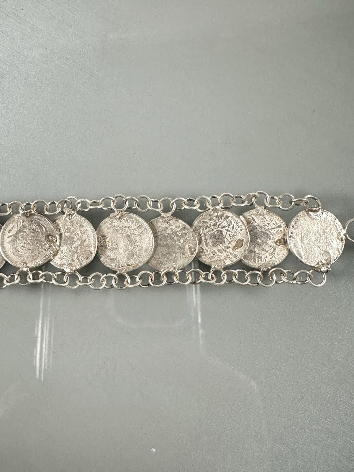 Antique 835 Silver 1800s Guatemala Coins Charm Bracelet 7” Inches