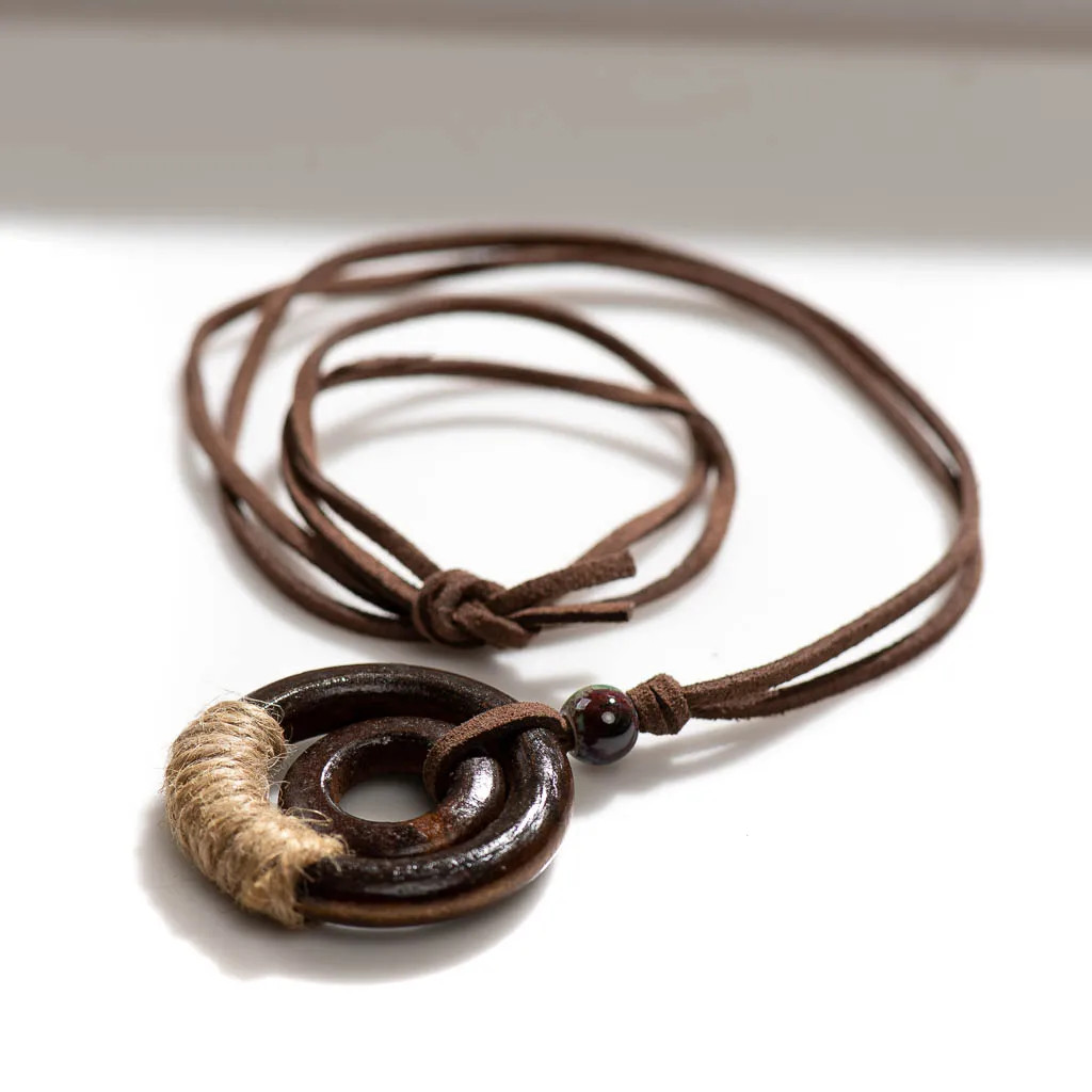Bohemian Vintage Wooden Hemp Rope Vintage Handmade Necklace Ceramic Beads…