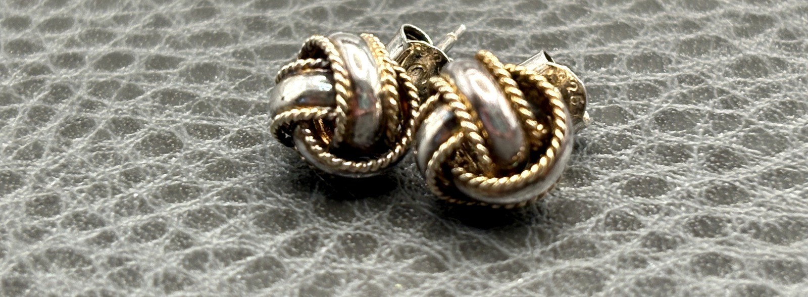 Vintage Two-Tone Sterling Silver 925 Twisted Rope Ball Love Knot 8.4MM Earrings