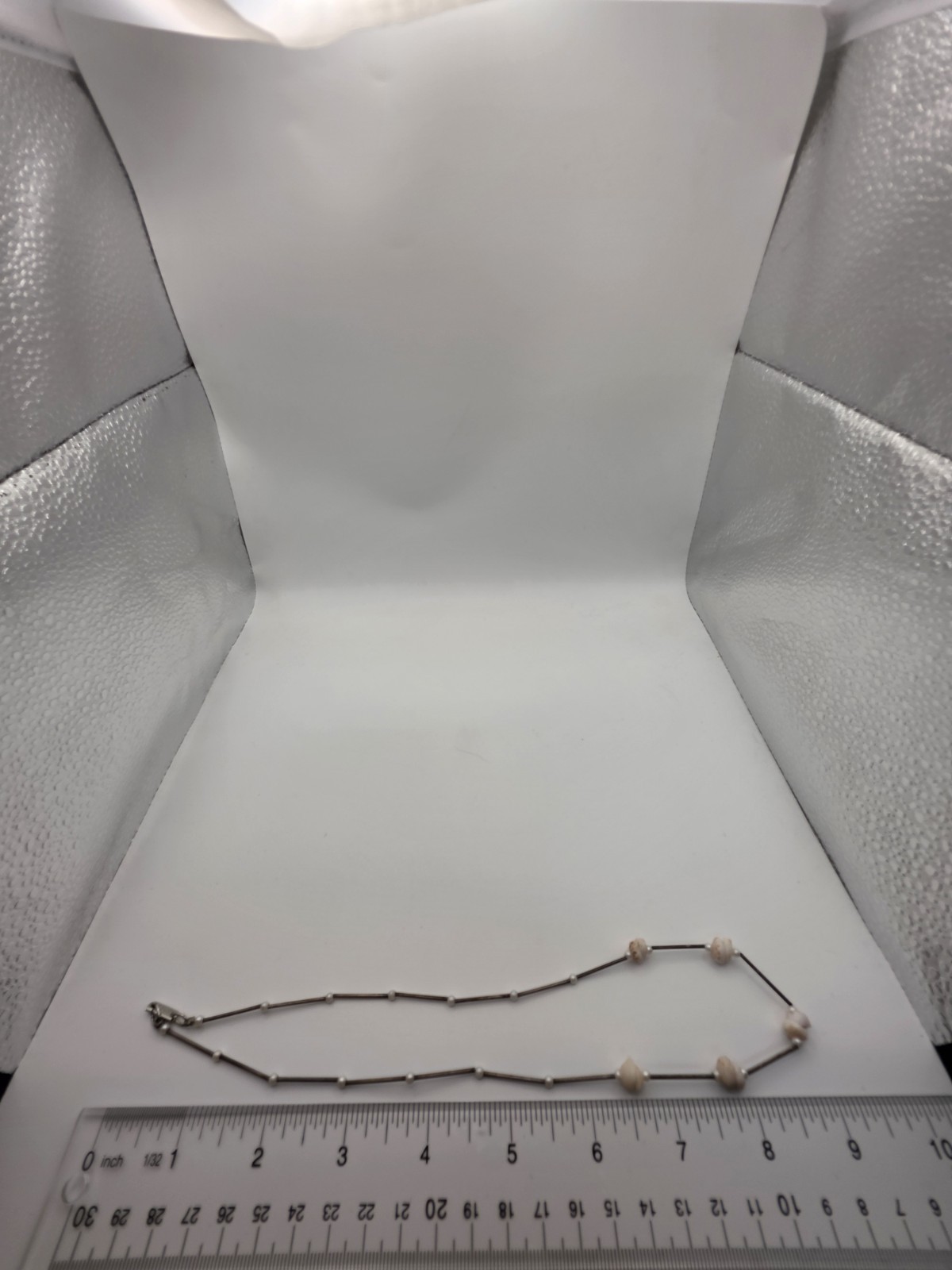 Vintage Hobe’ Necklace With Shells And Pearls Silvertone Tube Beads