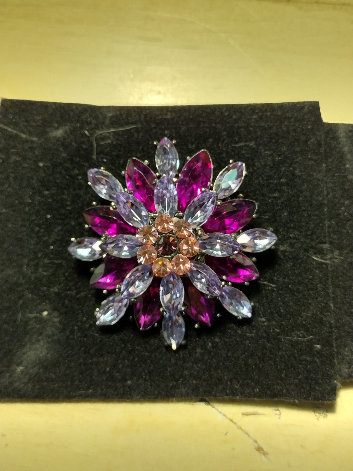 Multicolor Pinks & Purples Rhinestone & Crystals Brooch * Silver Tone Back