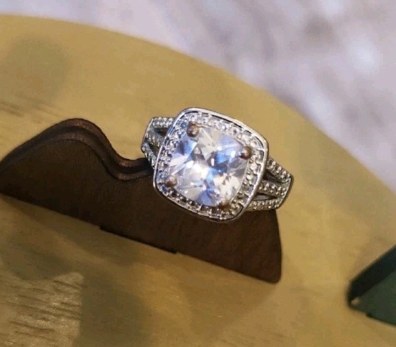 Vintage Cushion Cut Halo Silver Tone Engagement Ring Everyday Ring, Size 8