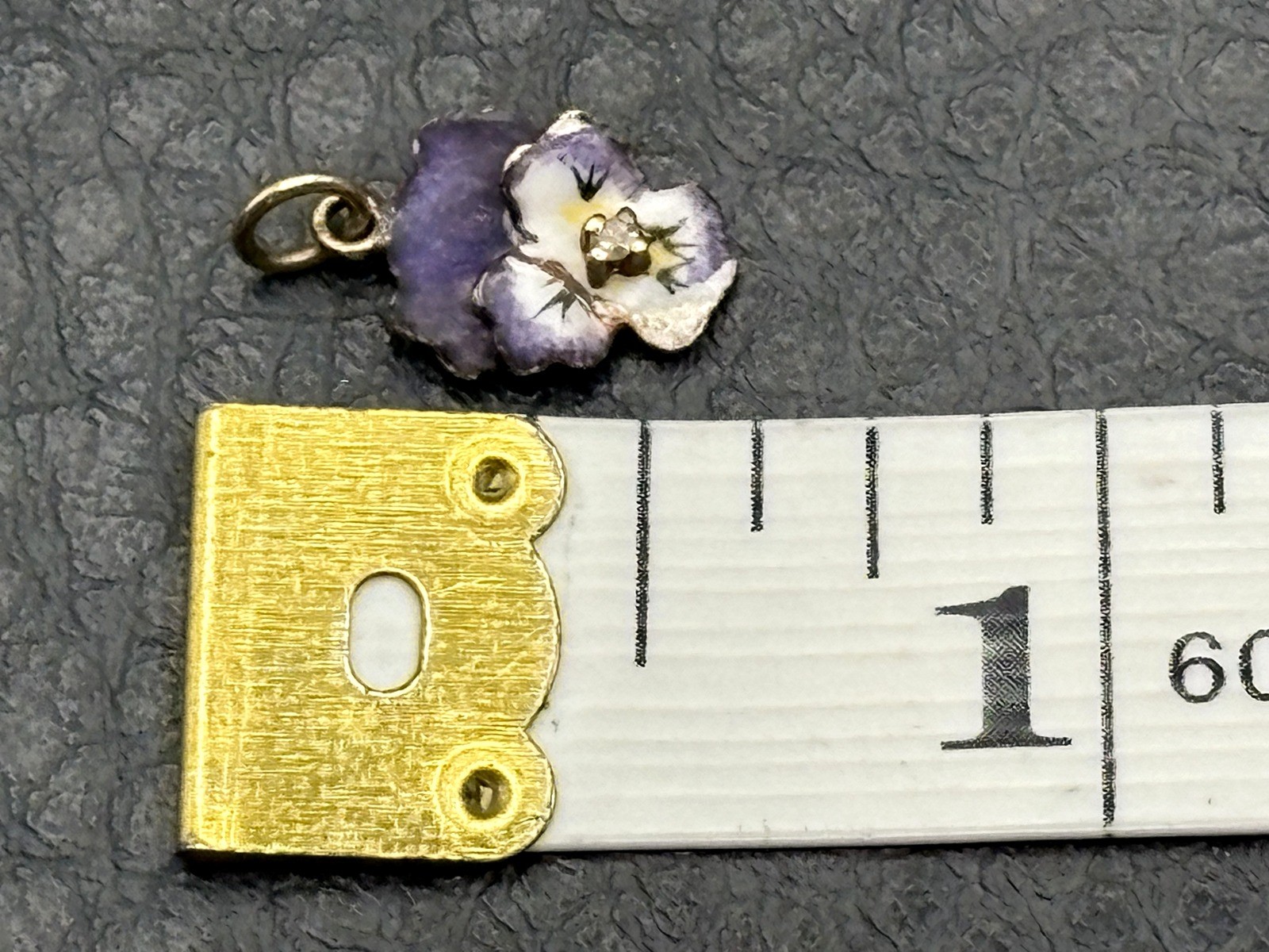 VTG 14K Gold Purple Enamel Pansy Violet Flower Diamond Antique Pendant Or Charm