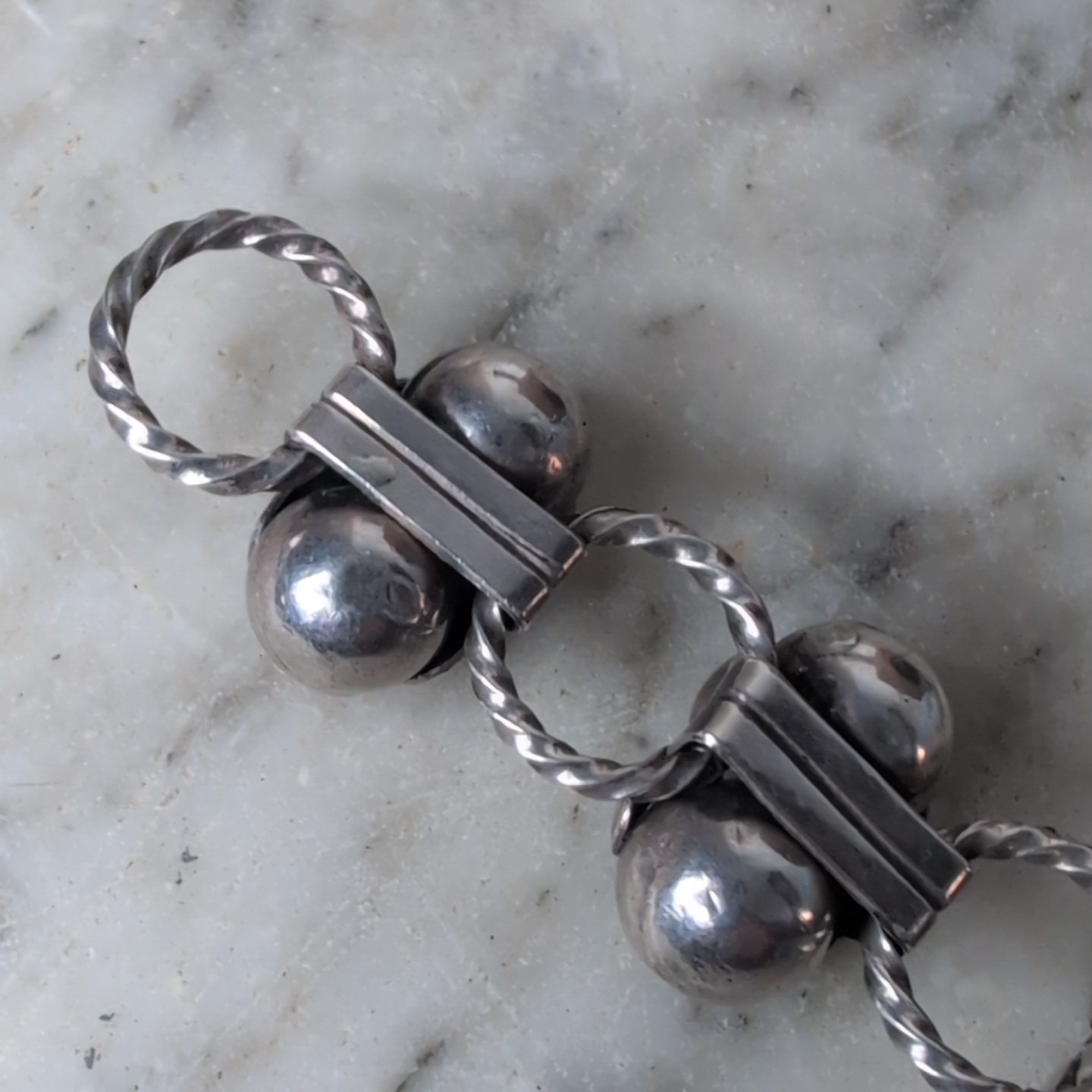 Taxco 980 Silver Mexico Bracelet Link Double Ball Old Pawn Jewelry Los Cocos 36g