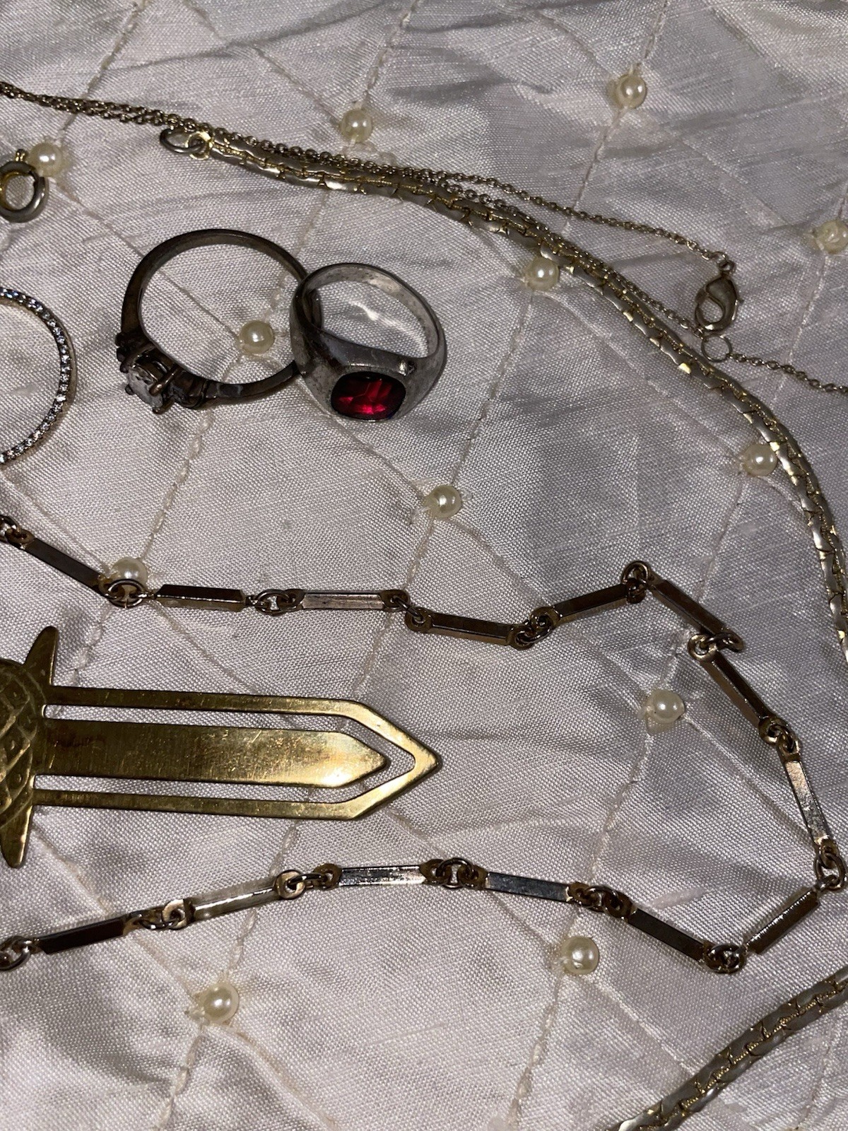 Vintage Costume Jewelry Lot Estate Chain Rings Tarnished As Is Untested Unmarked