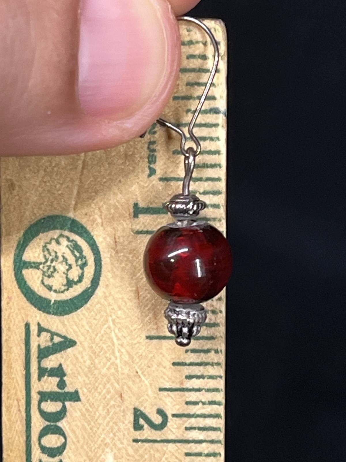 VINTAGE CHERRY RED GLASS 925 STERLING SILVET DANGKE EARRINGS 1.5”