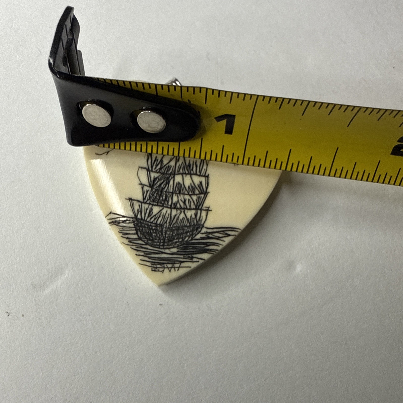 Vintage Scrimshaw Hand Etched Sailing Ship Pendant