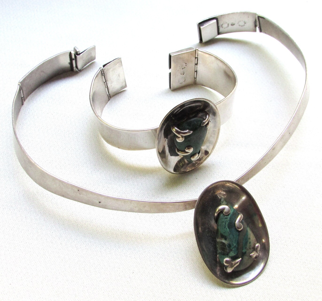Vt Sterling Silver Turquoise Set Necklace Bracelet LOS CASTILLO Taxco Sign 314jy