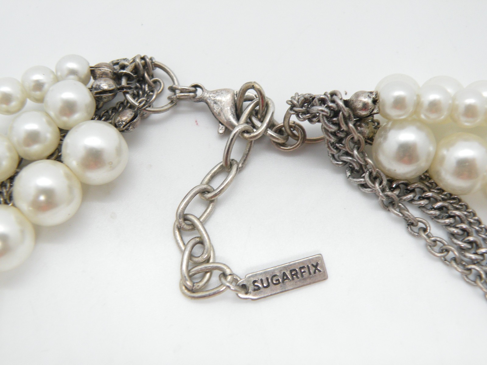 Sugarfix by Baublebar Faux Pearl Multistrand Silver Chunky Pendant Necklace 65b9