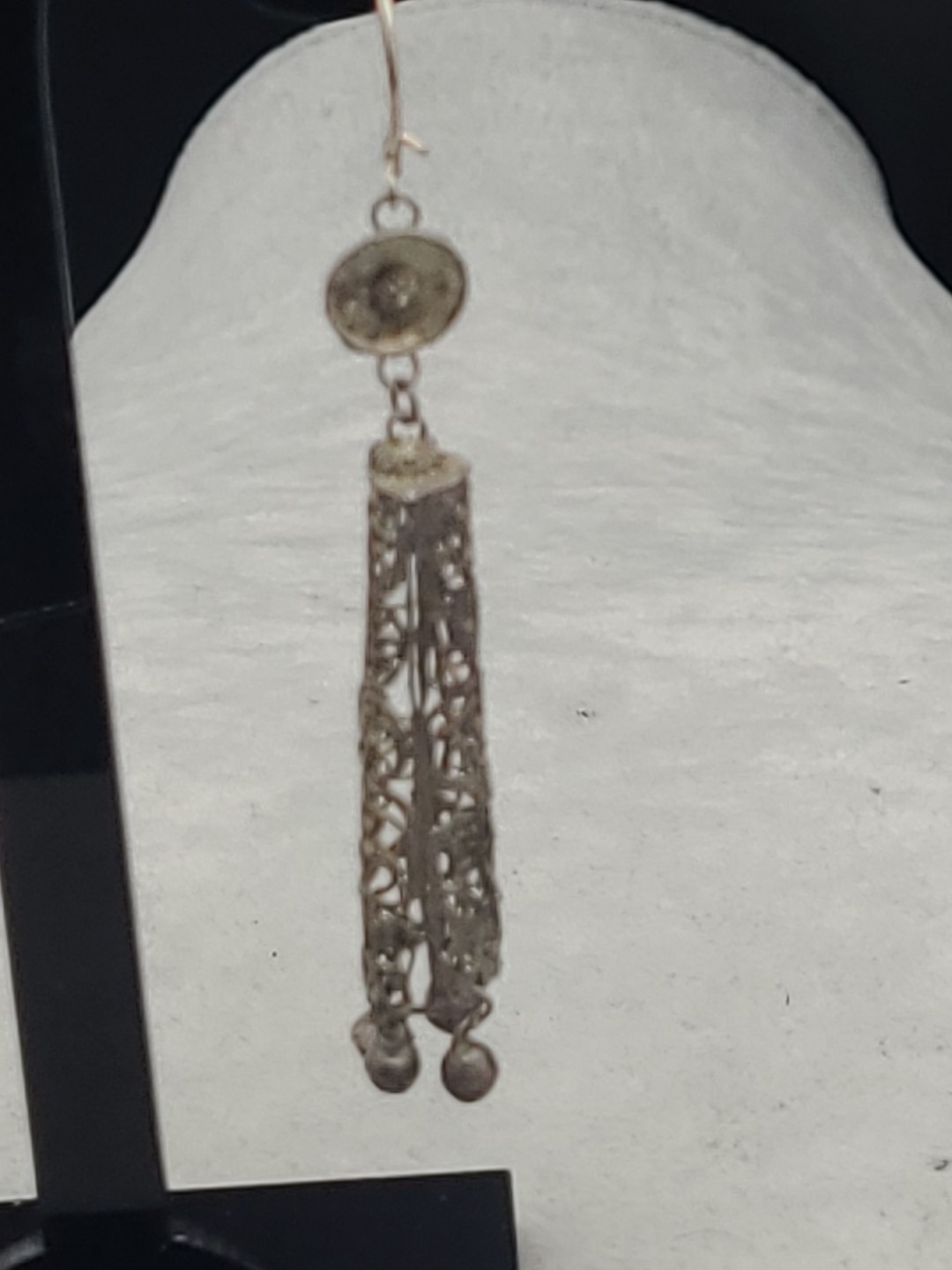 Vintage Silver Filigree 2 1/2″ Long Dangle Drop Earrings Very Light Weight