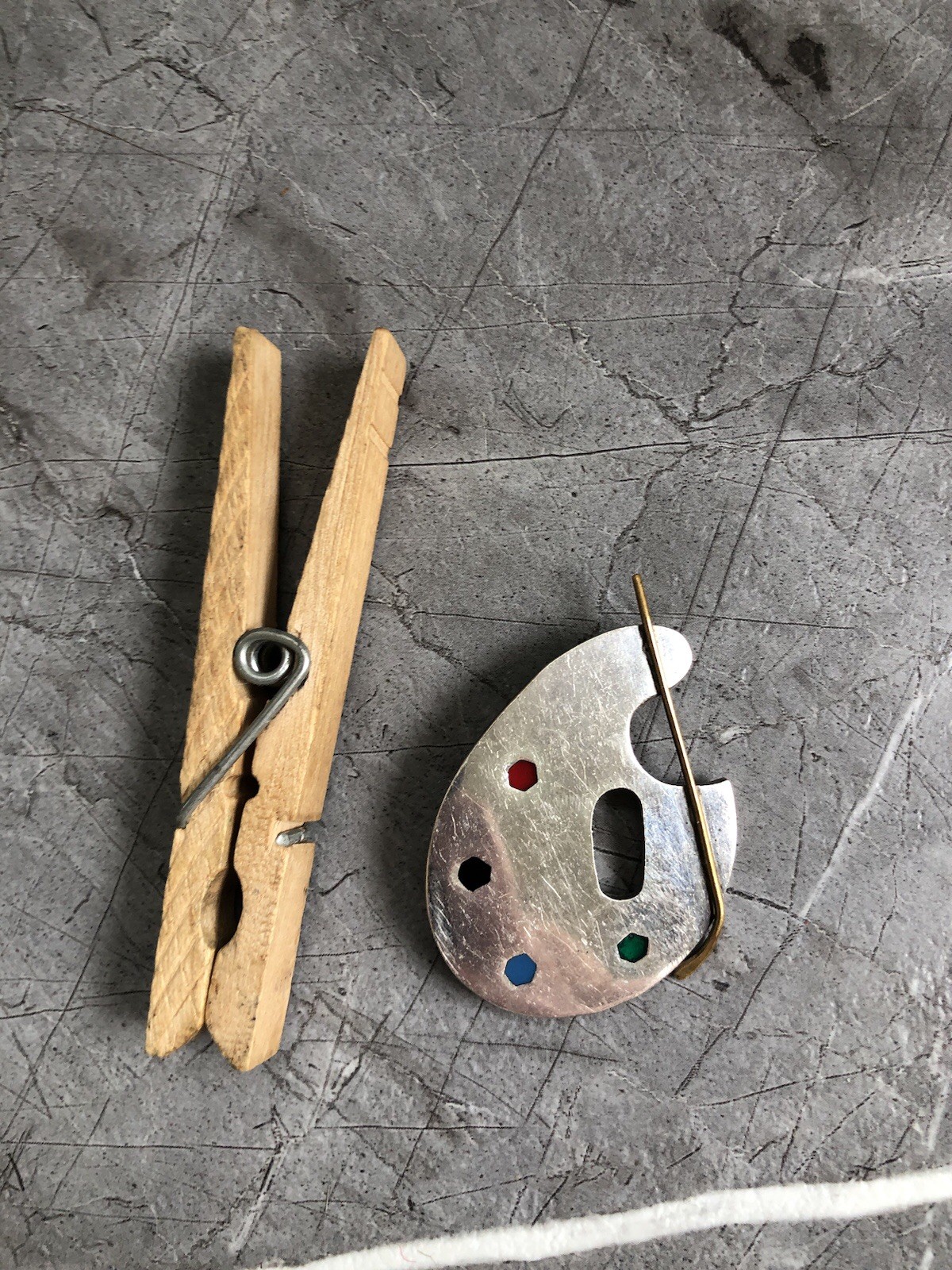 Sterling Silver Artist Brooch Pin Painter’s Pallet Brass Brush MEXICO