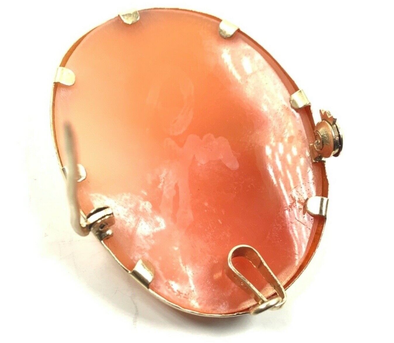 14KT Yellow Gold Hand-Carved Right Facing Shell Cameo Pendant/Brooch, Signed Gm